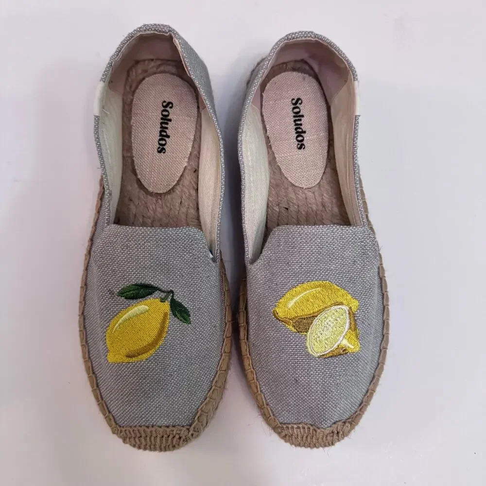 Soludos Shoes Womens US7 Blue Lemons Smocking Slipper Espadrille Loafer Beach